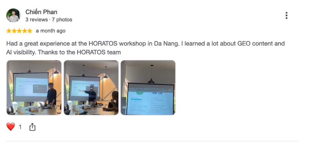 Google Review · Chiến Phan · HORATOS Da Nang workshop
