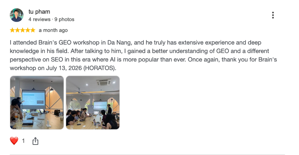 Google Review · tu pham · HORATOS Da Nang workshop