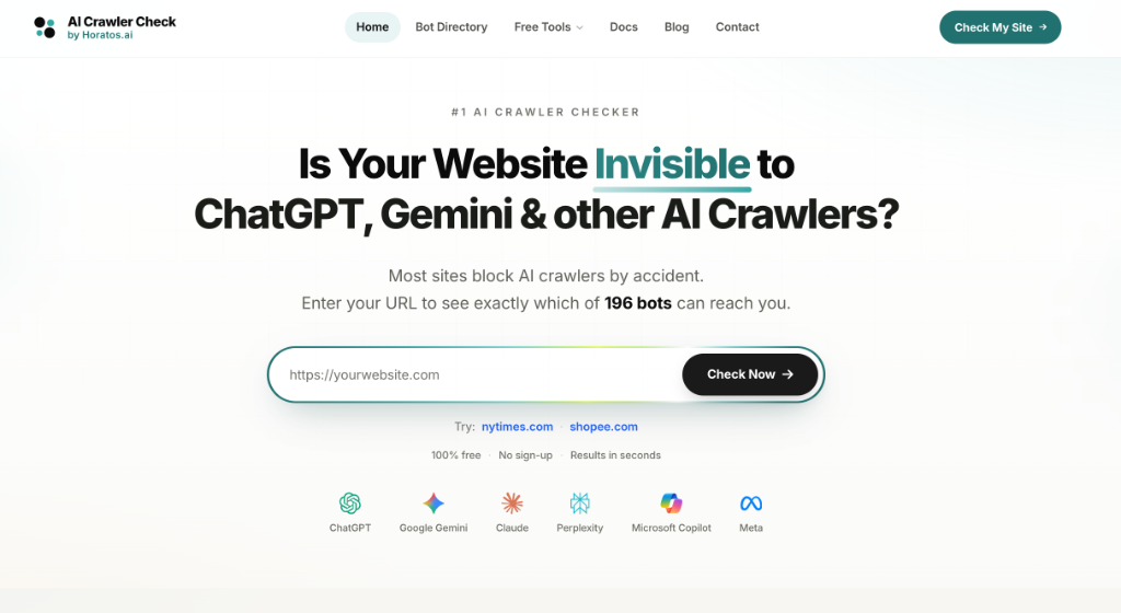 AI Crawler Access Check · Homepage · URL input